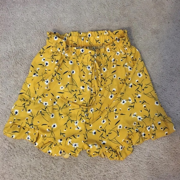 Pants - SheIn Yellow Floral shorts